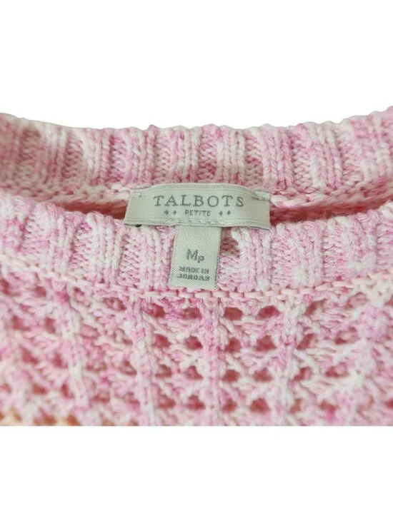 TALBOTS Pastel Rainbow Stripe Crochet Sheer Pullover Sweater Mp Cotton Coastal - Picture 5 of 5